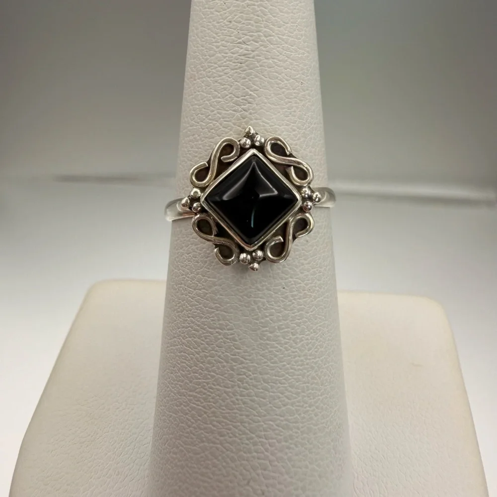 S925 Black Onyx Victorian Swirl Ring